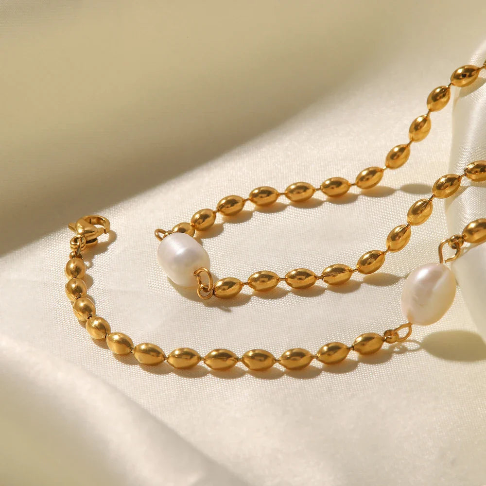 Vintage Stainless Steel Pearl Necklace
