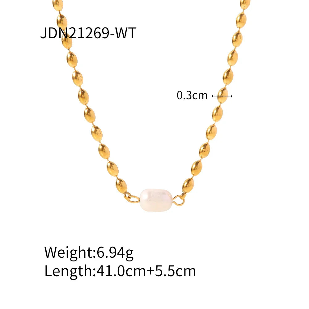 Vintage Stainless Steel Pearl Necklace - JDN21269-WT