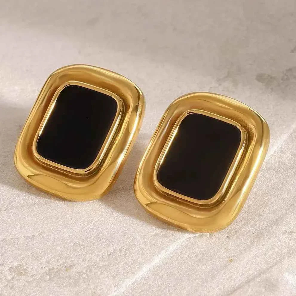 Vintage Stainless Steel Resin Square Stud Earrings - JDE2408071