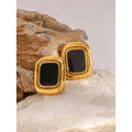 Vintage Stainless Steel Resin Square Stud Earrings