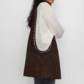 Vintage Suede Women Shoulder Bags - Coffee Brown