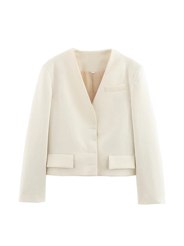 Vintage Women White Casual Blazer Jackets