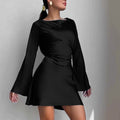 Waist Trimming Lace Up Satin Dress Women’s Bag Hip Skirt - Black / L - electronic accessories
