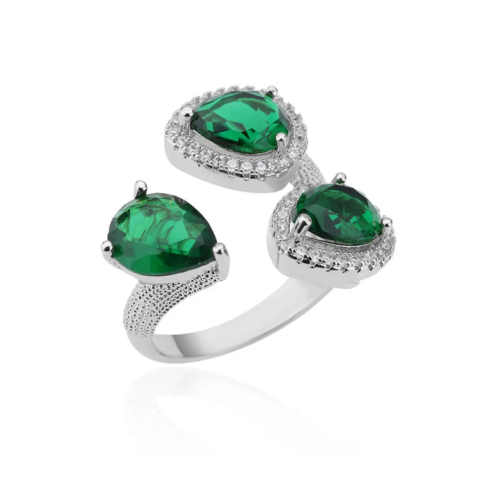 Water Drop Emerald Zircon Ring For Women - Silver / Adjustable Opening - electronic accessories
