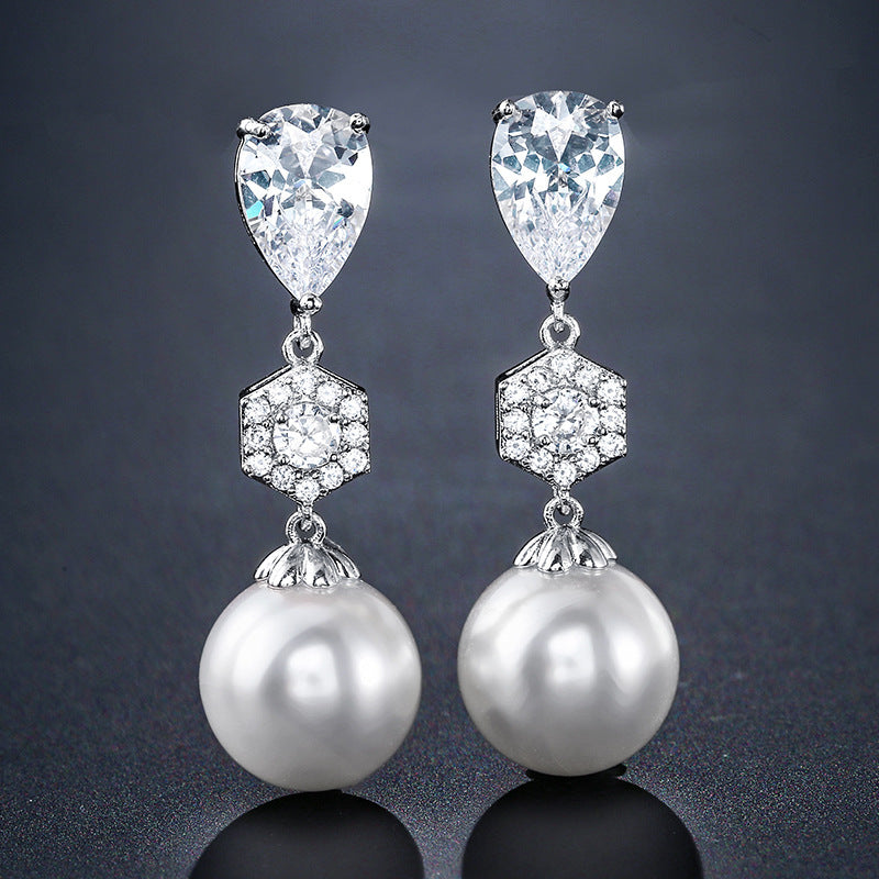 Water Drop Zircon Earrings - White - electronic accessories