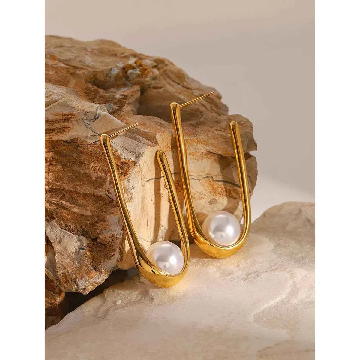 Waterproof Minimalist Imitation Pearls Stainless Steel Earrings