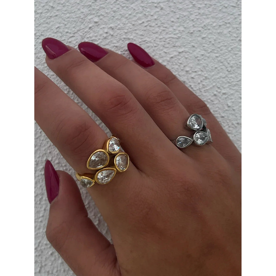 Waterproof Shiny Cubic Zirconia Exquisite Stainless Steel Chic Open Ring