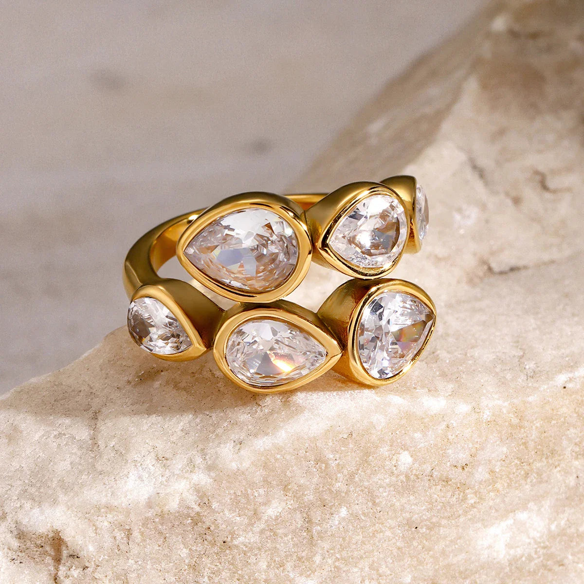 Waterproof Shiny Cubic Zirconia Exquisite Stainless Steel Chic Open Ring