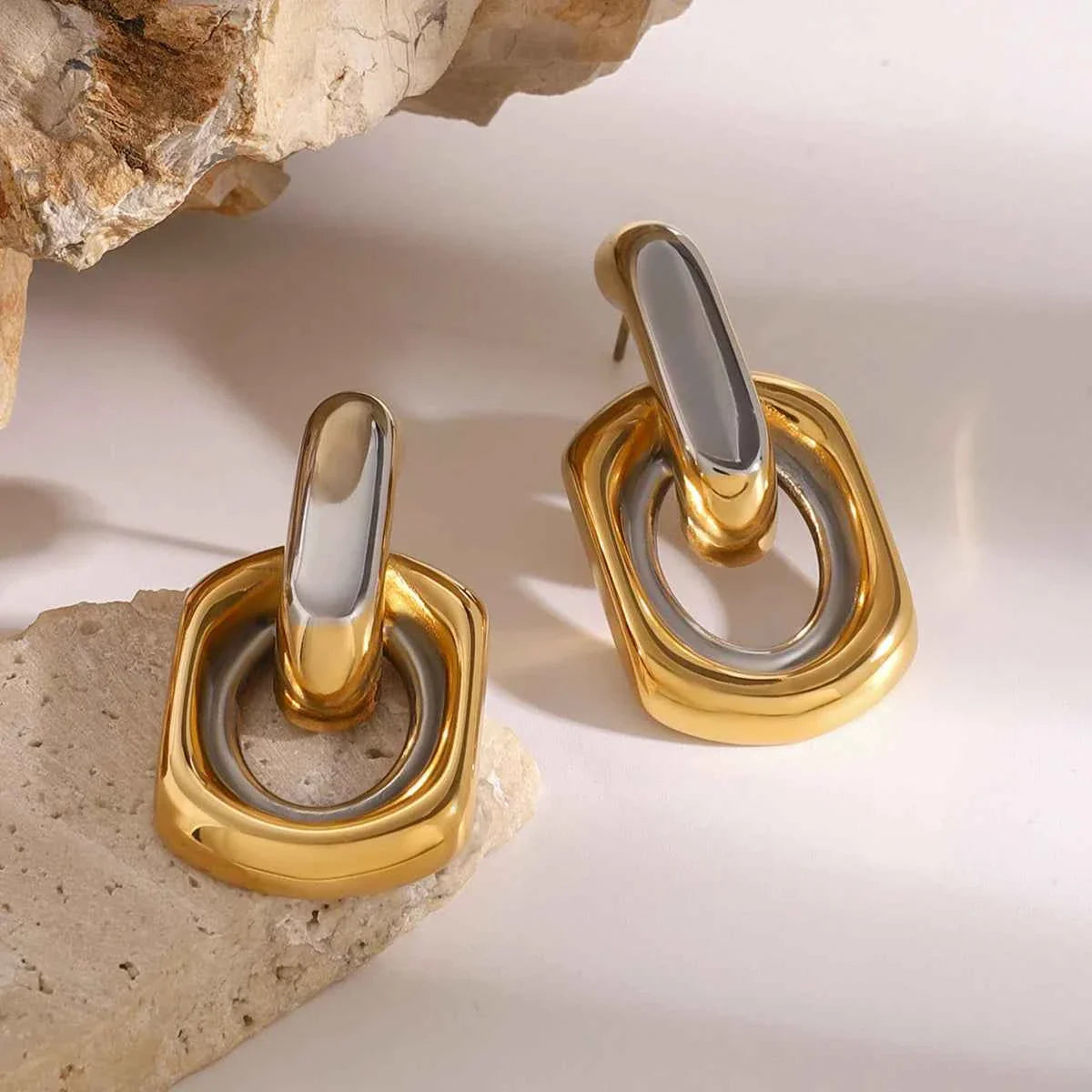 Waterproof Stainless Steel Silver Gold Mixed Color Earrings