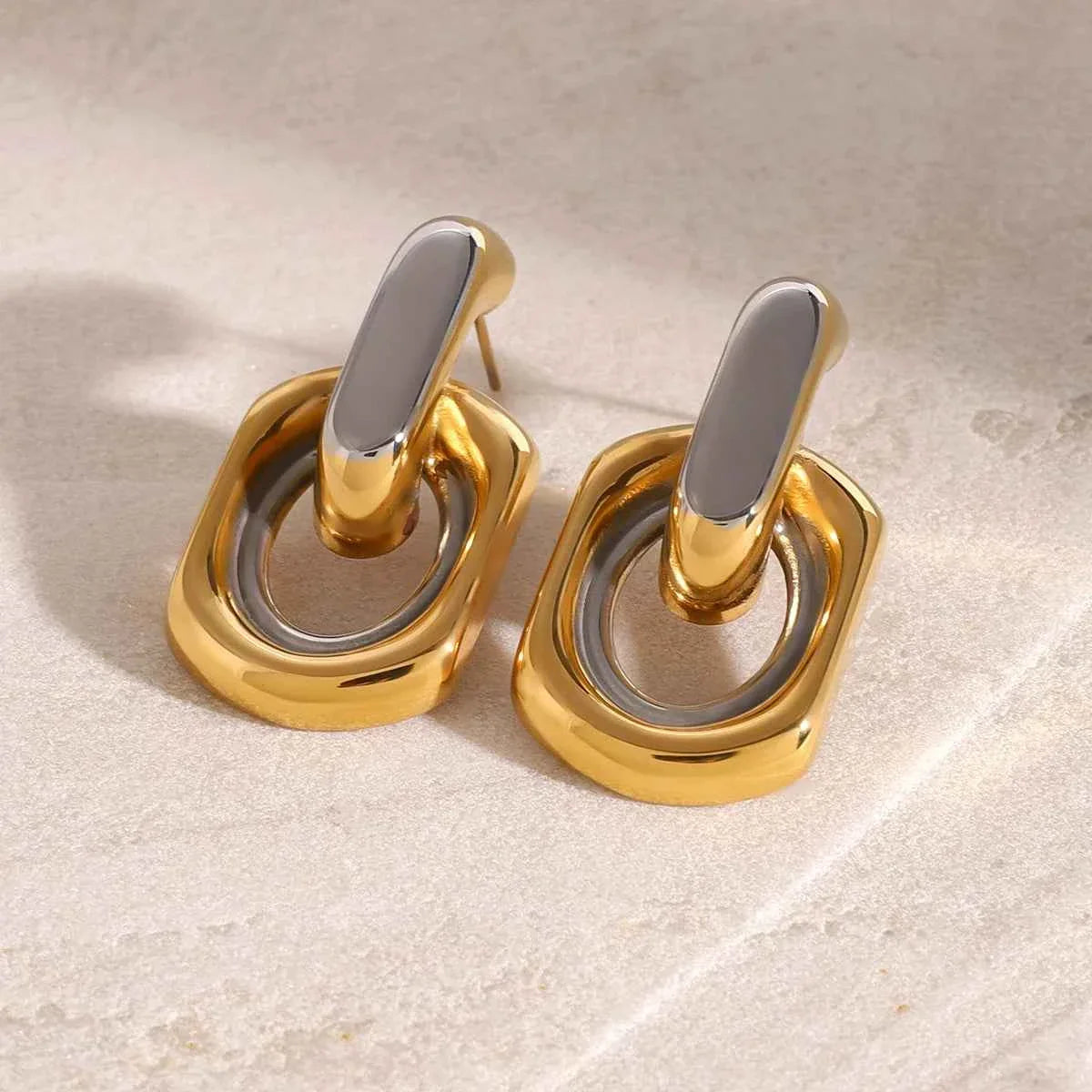 Waterproof Stainless Steel Silver Gold Mixed Color Earrings