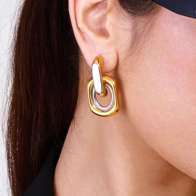 Waterproof Stainless Steel Silver Gold Mixed Color Earrings