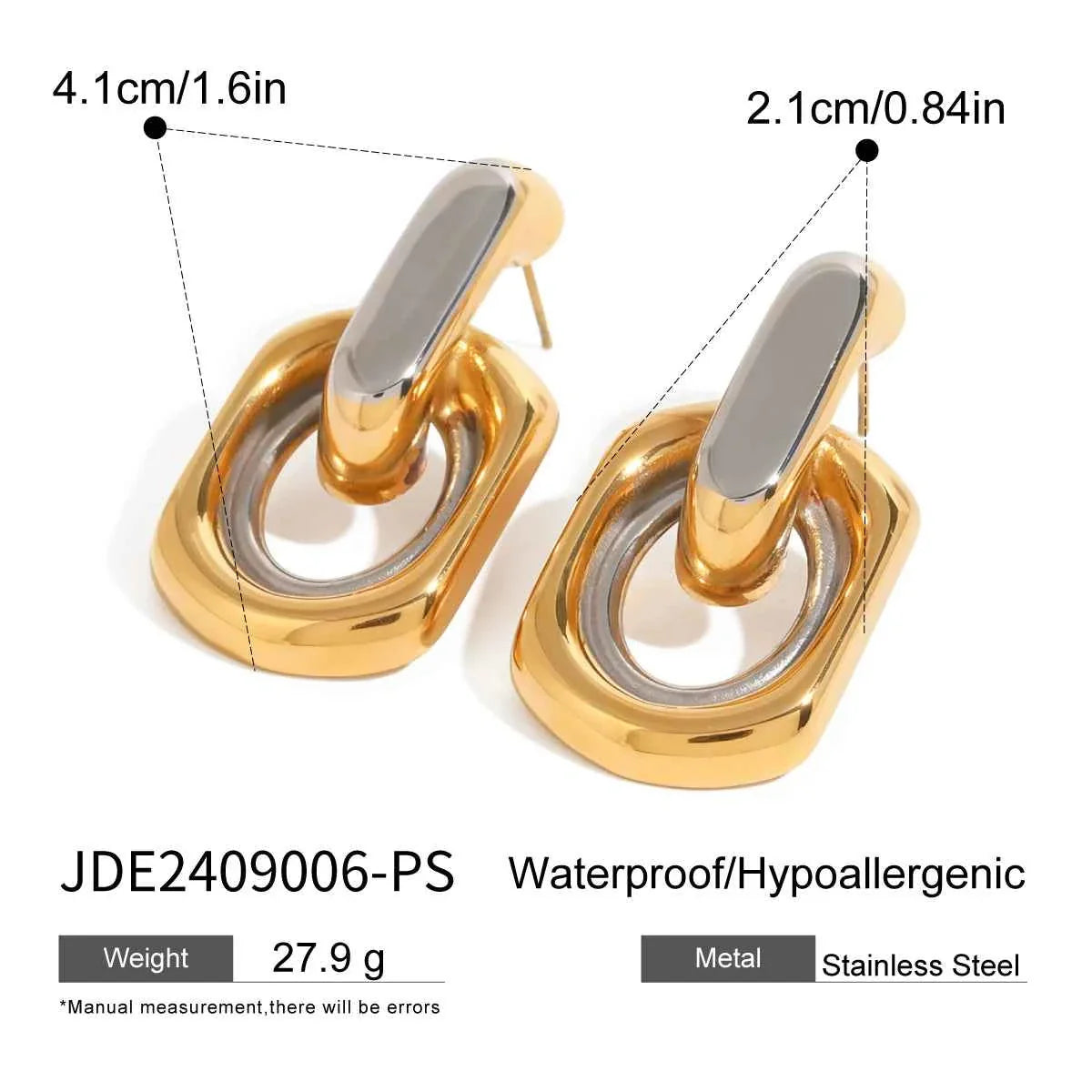 Waterproof Stainless Steel Silver Gold Mixed Color Earrings