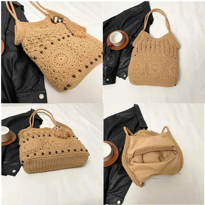 Weave Handbag Large Capacity Shoulder Bag Hollow out Tote Bag