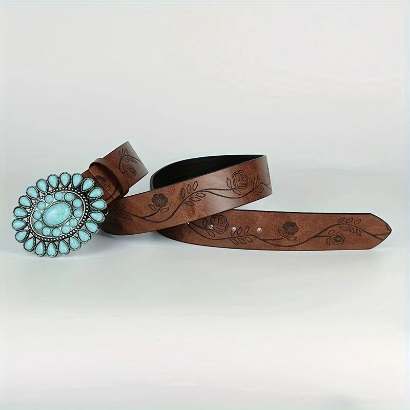 Western Belt Brown Embossed PU leather