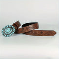 Western Belt Brown Embossed PU leather