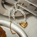 White Crushed Stone Hammer Pattern Heart Shaped Pendant Necklace Stainless Steel - JDN0303001