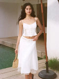 White Dress Set Women 2pcs Matching Skirt Spaghetti Strap Top