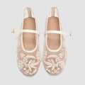 White Pearl Decoration Mesh Embroidery Ballet Flats