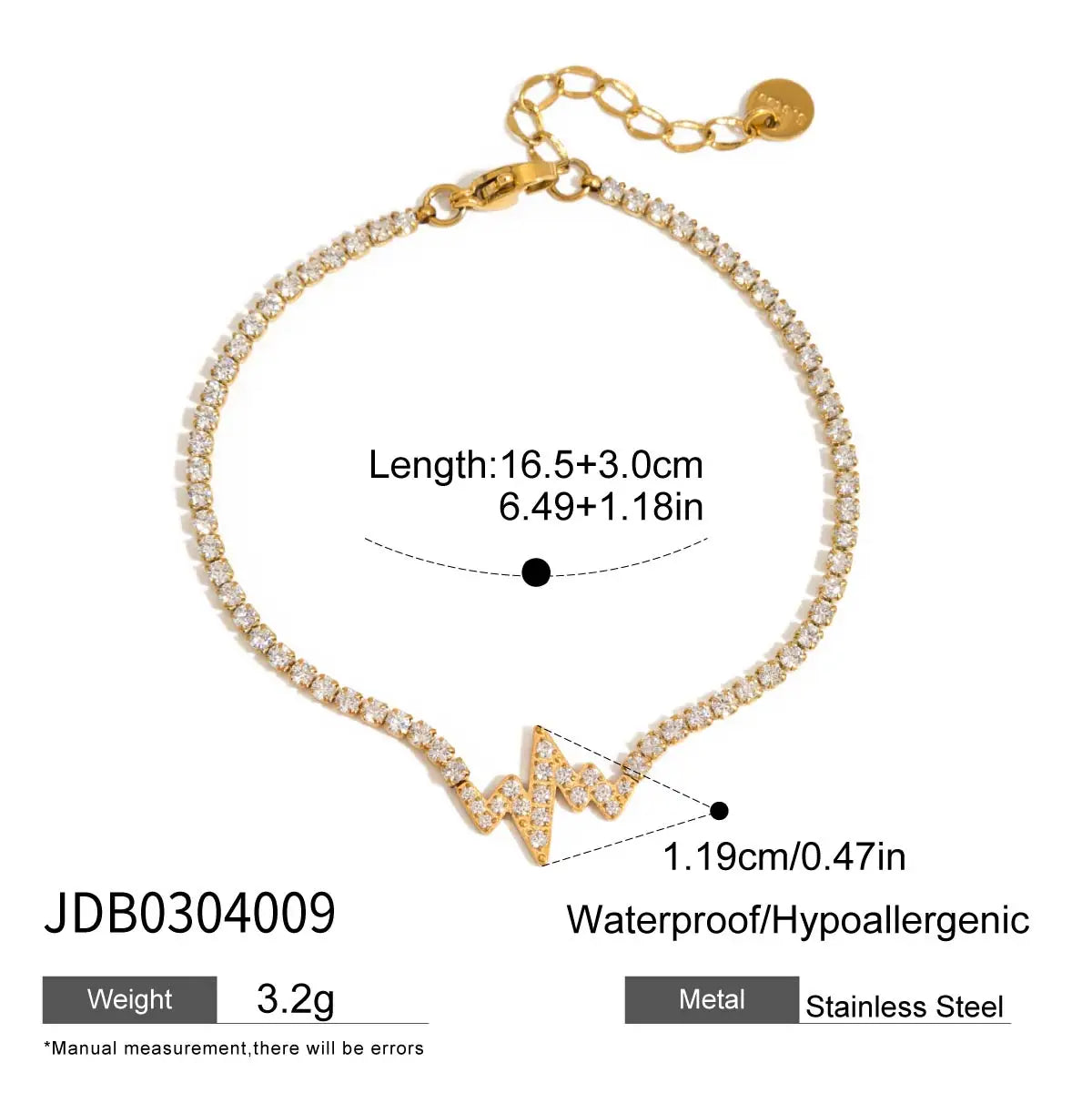 White Zircon Heart Hollow Bracelet Stainless Steel Waterproof - JDB0304009