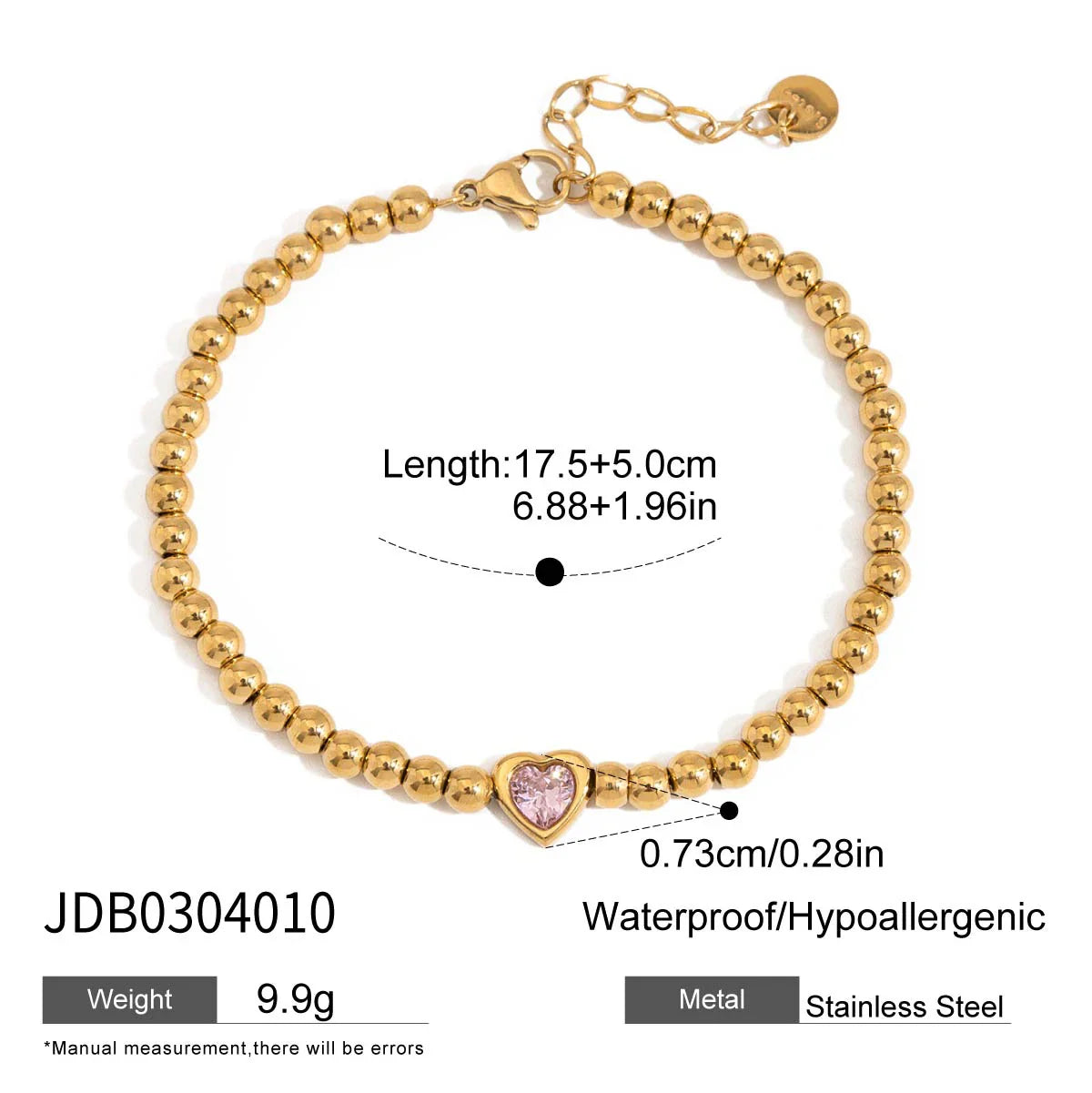 White Zircon Heart Hollow Bracelet Stainless Steel Waterproof - JDB0304010