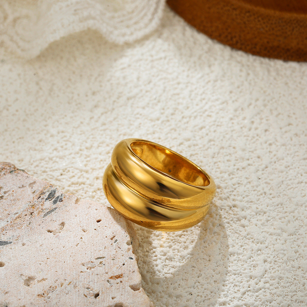 Wide-brimmed Double Layer Simple Textured Women’s Ring - electronic accessories
