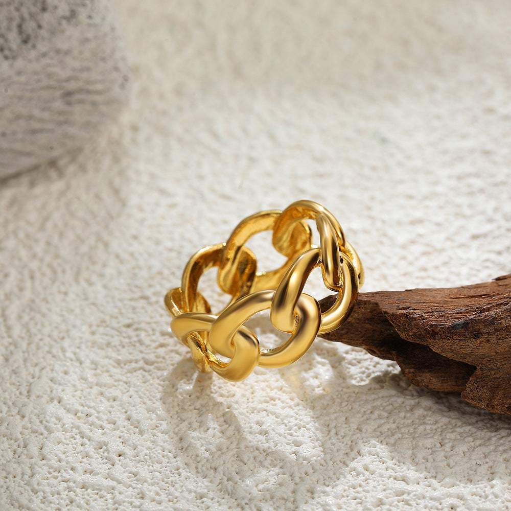 Wide-brimmed Double Layer Simple Textured Women’s Ring - T313 / No 6 - electronic accessories