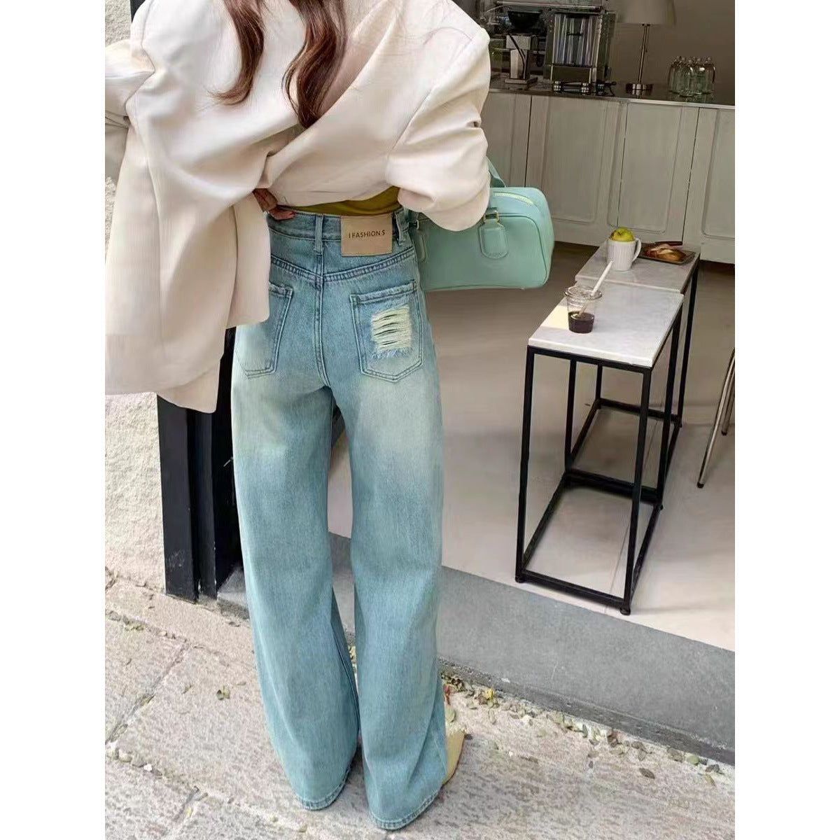 Wide-leg Loose Drape Mopping Pants High Waist Women’s Straight Denim Trousers - electronic accessories