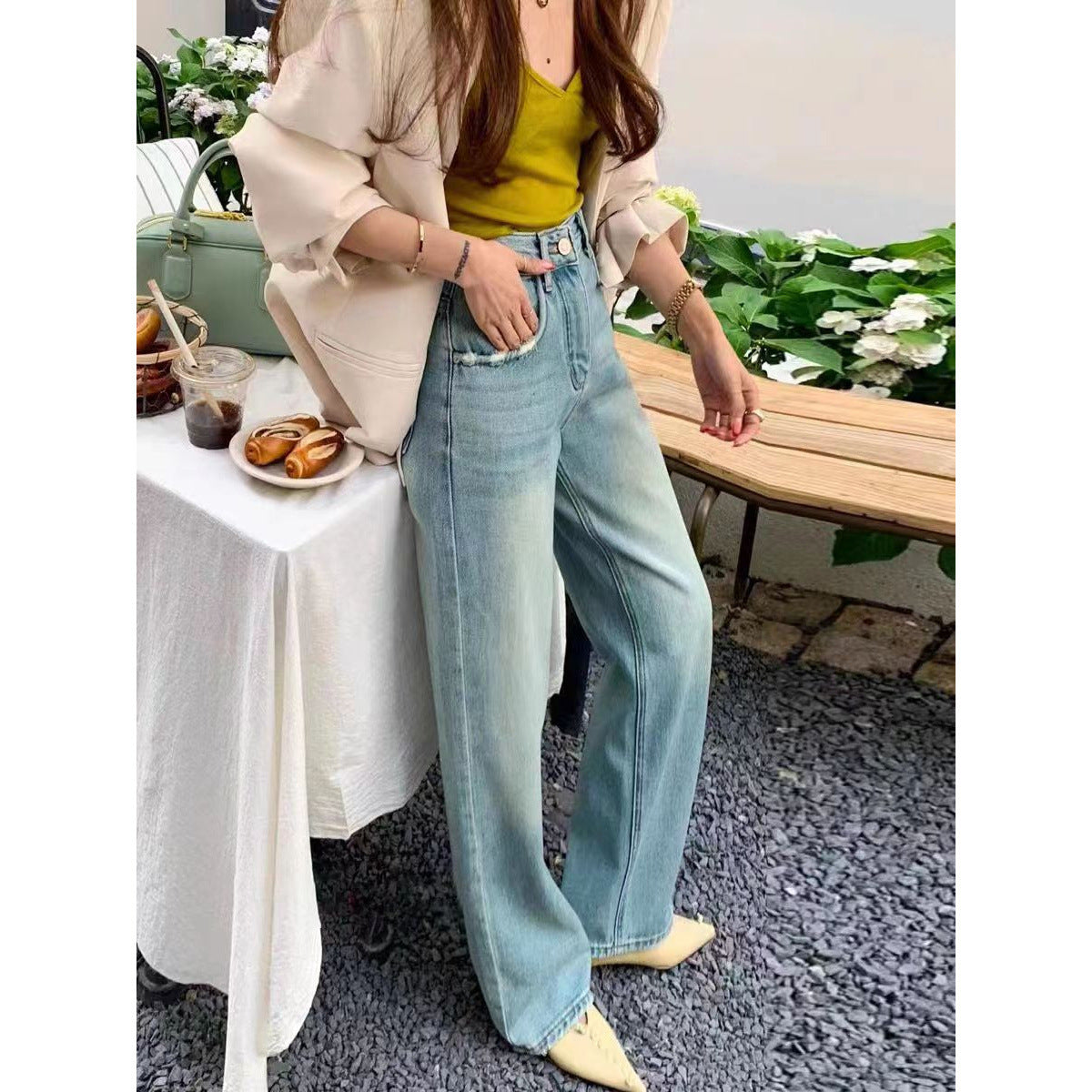 Wide-leg Loose Drape Mopping Pants High Waist Women’s Straight Denim Trousers - electronic accessories