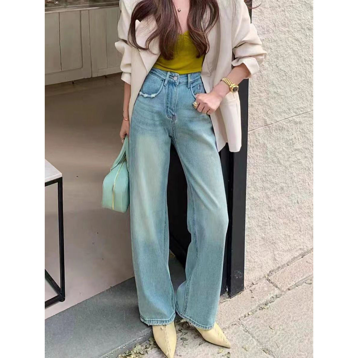 Wide-leg Loose Drape Mopping Pants High Waist Women’s Straight Denim Trousers - Blue / L - electronic accessories