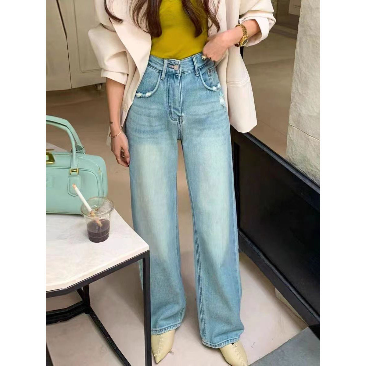 Wide-leg Loose Drape Mopping Pants High Waist Women’s Straight Denim Trousers - electronic accessories