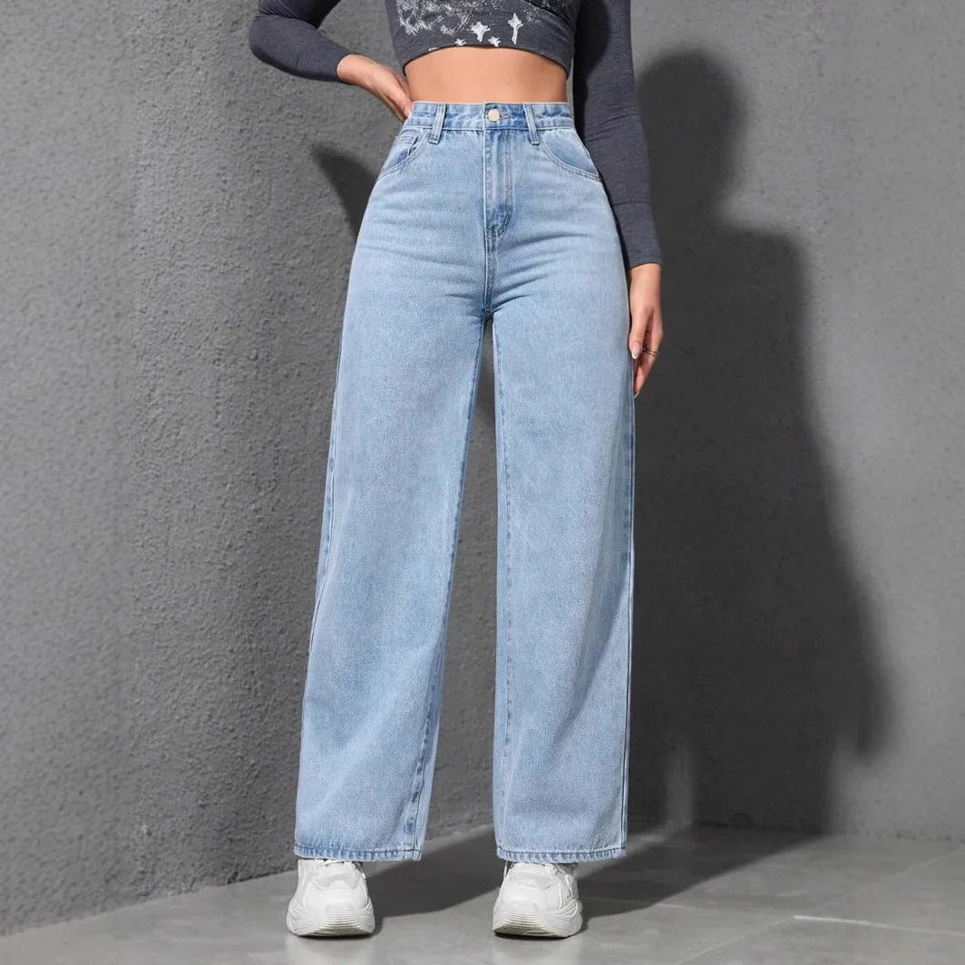 Wide Leg Pants Jeans Women Vintage Denims High Waist - Light Blue / XS