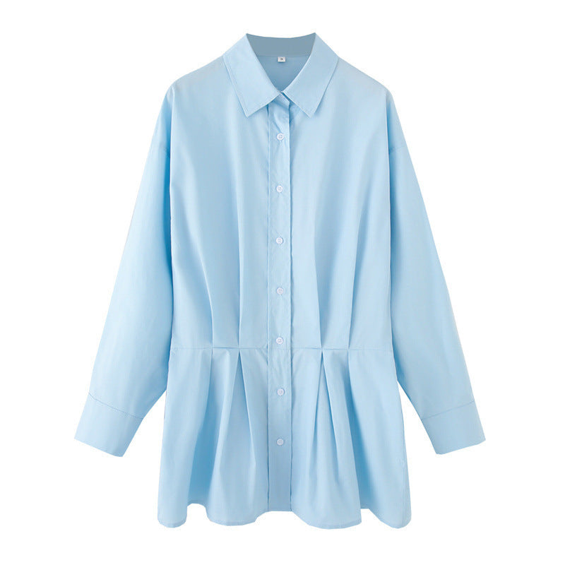 Wide Pleated Design Shirt Short Dress - Other