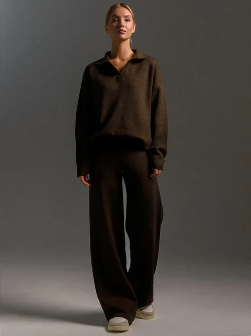 Winter Thick Women Knitted Suits Soft 2 Pieces Sets - L / brown - Other