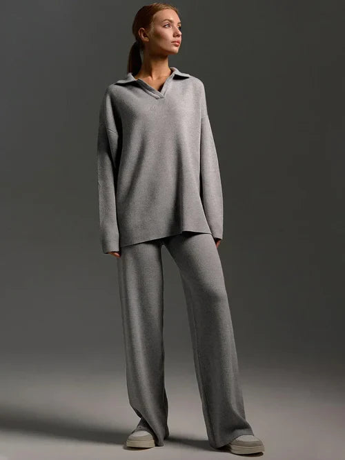 Winter Thick Women Knitted Suits Soft 2 Pieces Sets - L / Gray - Other
