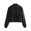 Woman Bomber Jacket Coat White Button Baseball - M / black - Other