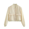 Woman Bomber Jacket Coat White Button Baseball - S / Beige - Other