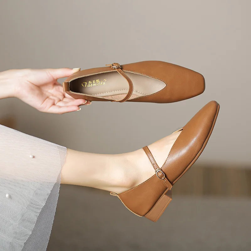 Woman Casual Square Toe Low Soft Soled Shoes - 34 / Brown