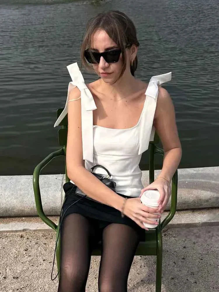 Woman Elegant High Street Solid Side Zipper Slim Tops