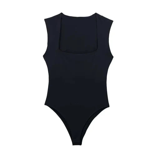 Woman Sleeveless Bodysuit Square Neck - S / black - Other