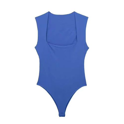 Woman Sleeveless Bodysuit Square Neck - S / Blue - Other