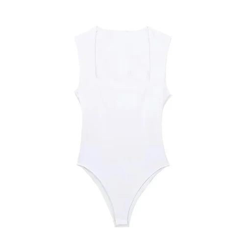 Woman Sleeveless Bodysuit Square Neck - S / WHITE - Other