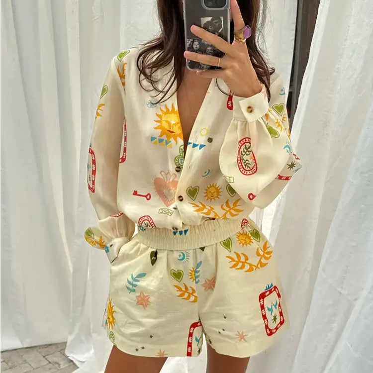 Women 2 Piece Outfits Floral Print Summer Beachwear - creamy-white / XL / United States