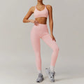 Women 2Pieces Long Sleeves Sports Shirt Suit Gym Set - Peach Pink / M / CHINA