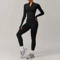 Women 2Pieces Long Sleeves Sports Shirt Suit Gym Set - Premium Black 1 / M / CHINA