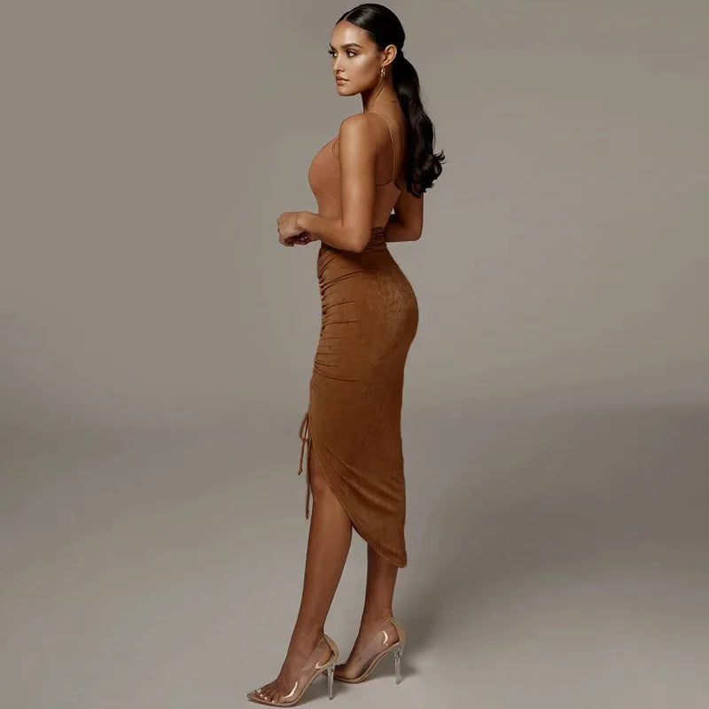 Women Asymmetrical Shirring Skirt High Waist