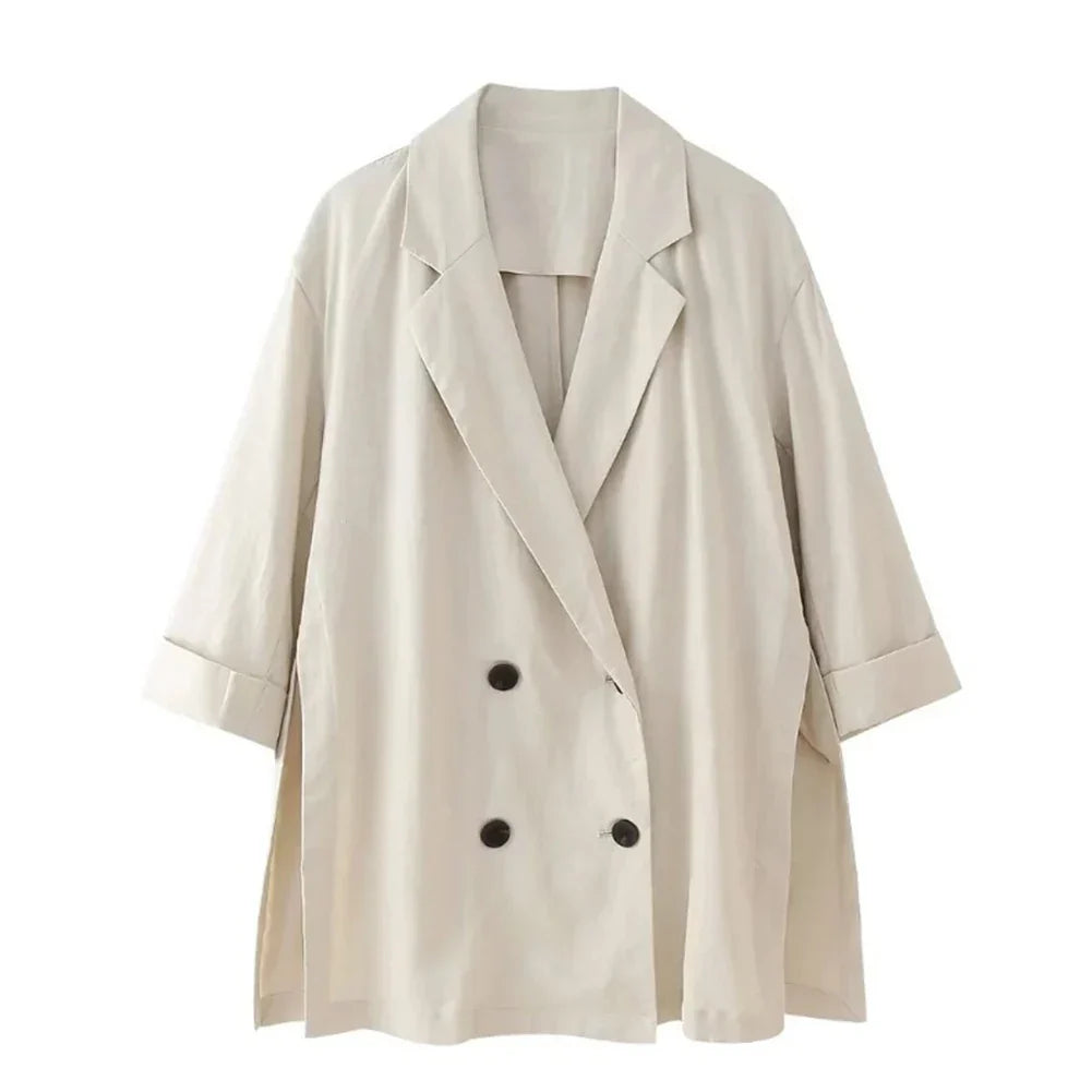 Women Autumn Wrinkle Double Breasted Blazer And Pants Suit - as picture / XS / CHINA