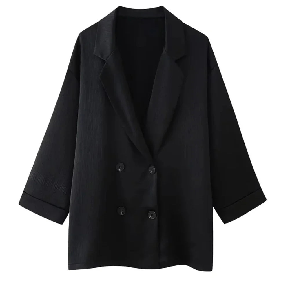 Women Autumn Wrinkle Double Breasted Blazer And Pants Suit - as picture 2 / XS / CHINA