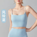 Women Back Circular Ring Fold Design Thin Shoulder Straps Tank Top - blue / M