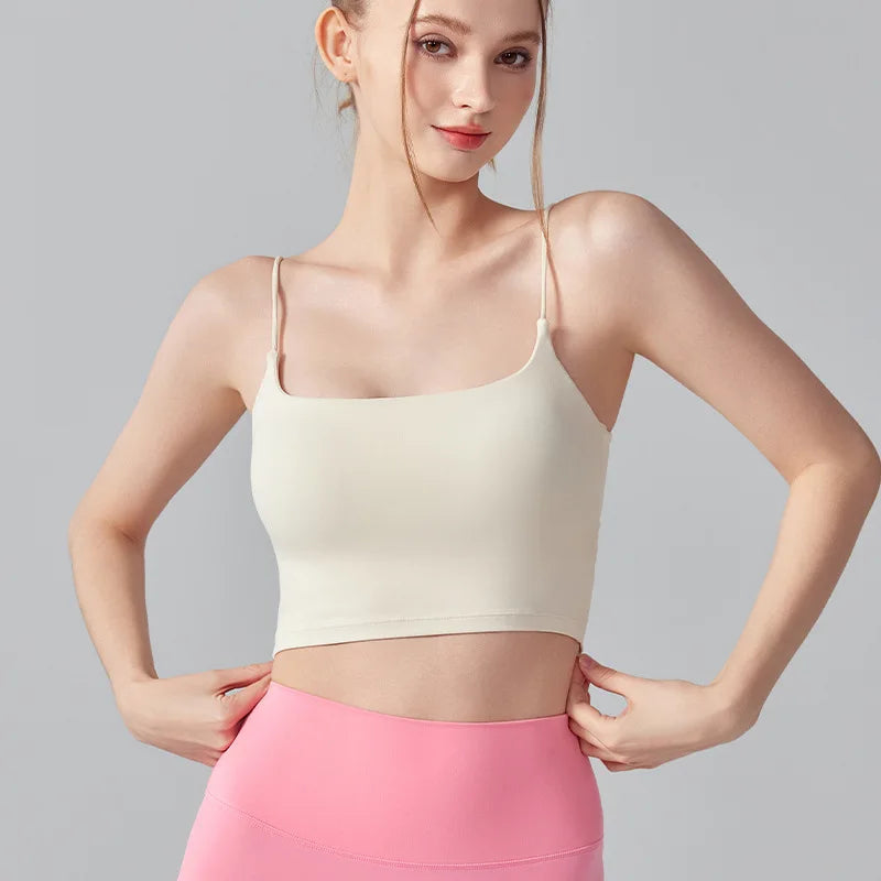 Women Back Circular Ring Fold Design Thin Shoulder Straps Tank Top