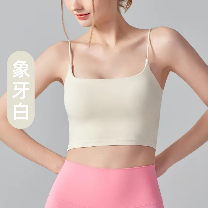 Women Back Circular Ring Fold Design Thin Shoulder Straps Tank Top - ivory white / M